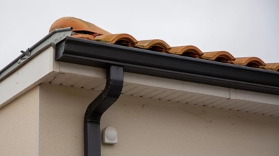esquina de un tejado mostrando el canalón