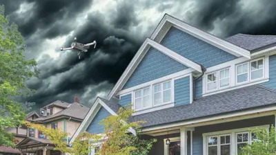 Mighty Dog Roofing realizando una inspección de tejados en Sarasota con un dron antes de la temporada de huracanes.