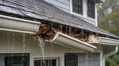 Close-up of a Rhode Island home with gutters pulling away from rotted fascia near the roof drip edge.