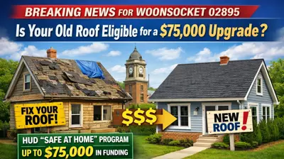 Programa Safe at Home HUD 2026 que ofrece hasta 75 000 dólares de financiación para mejoras cualificadas en tejados en Rhode Island.