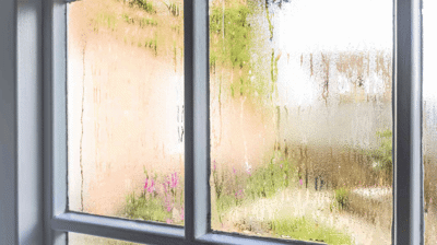 Humedad y moho visible en el marco de una ventana