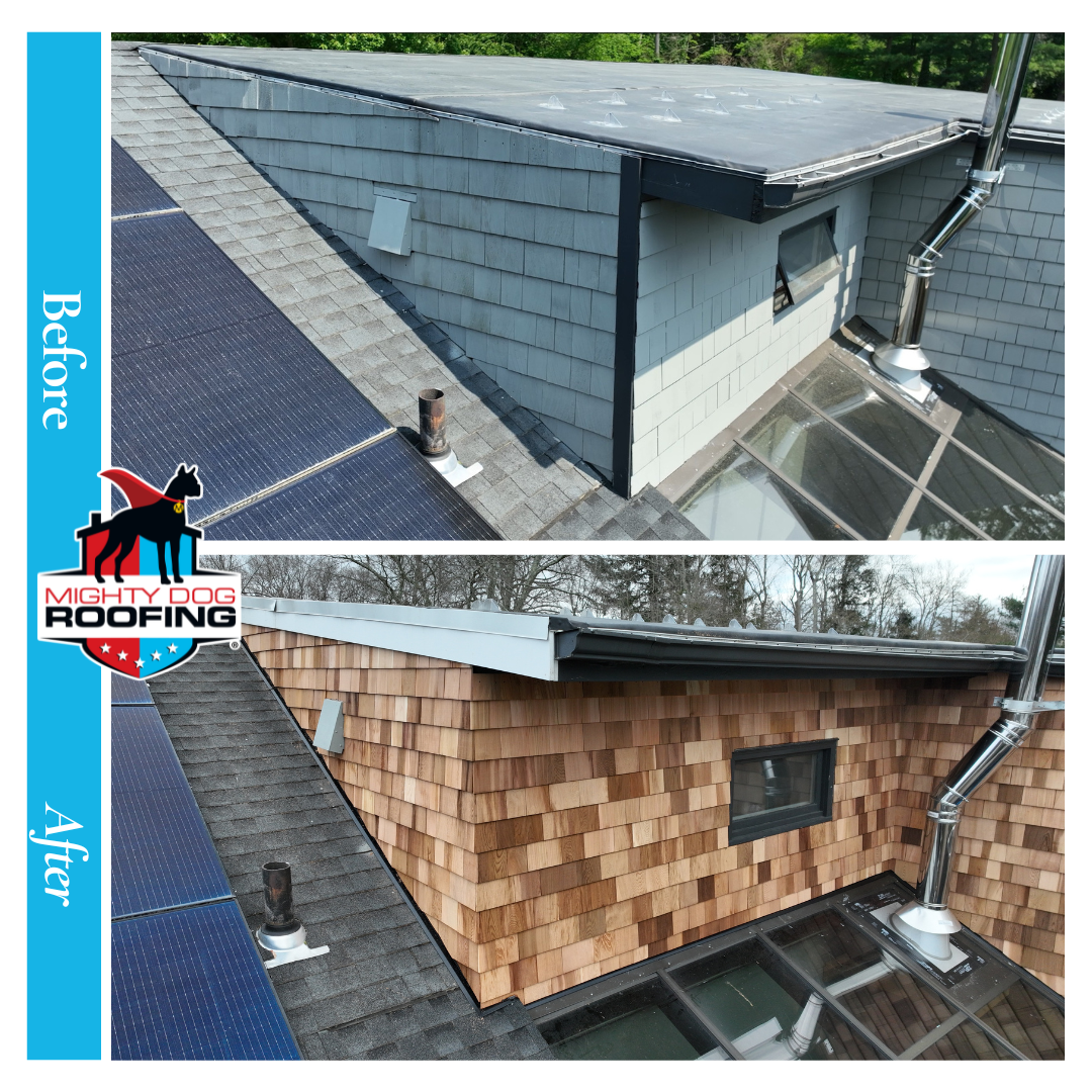 Instalación de revestimiento de tablillas de cedro en Barrington, Rhode Island Mighty Dog Roofing