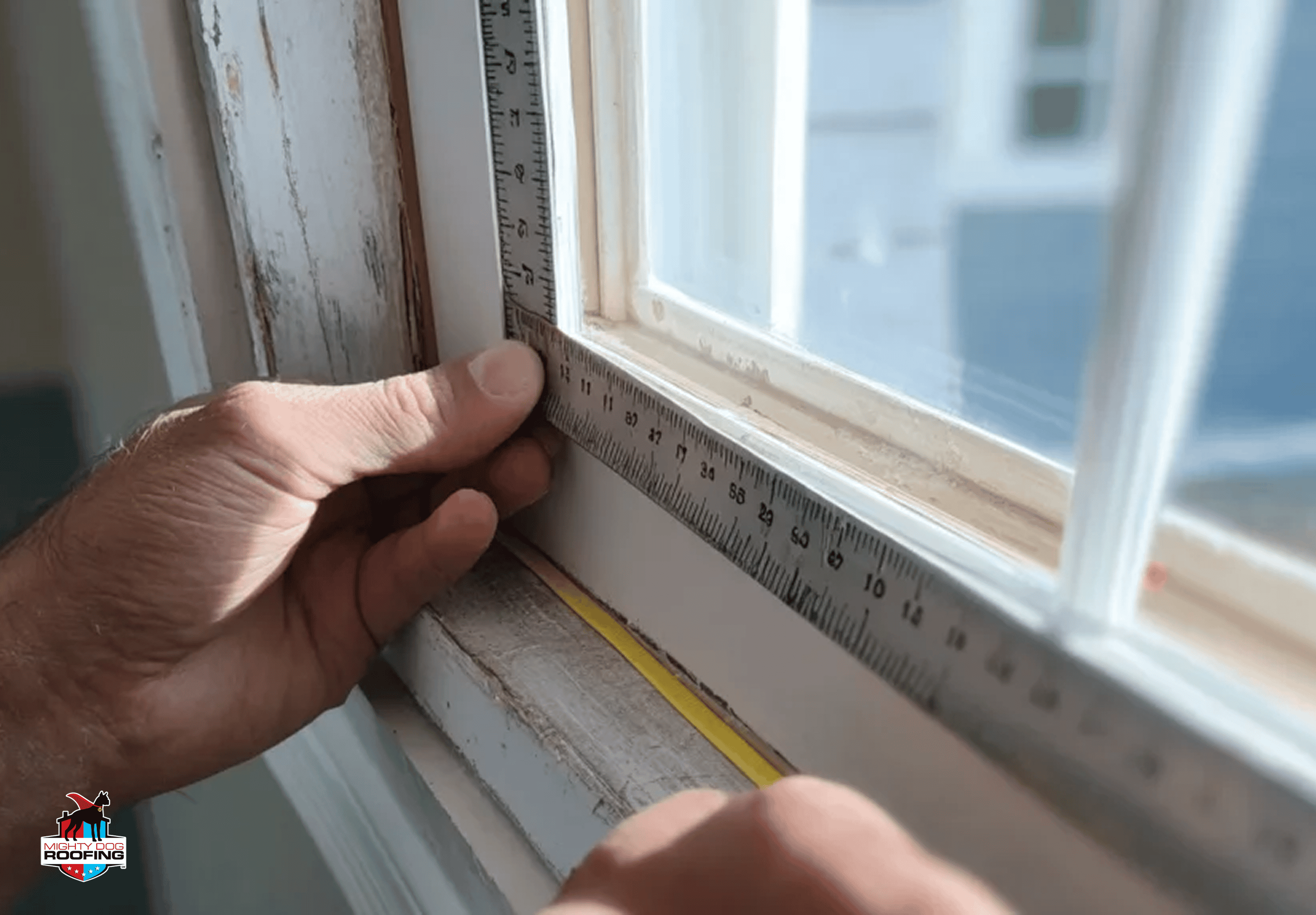 Contratista tomando medidas de ventanas para su sustitución