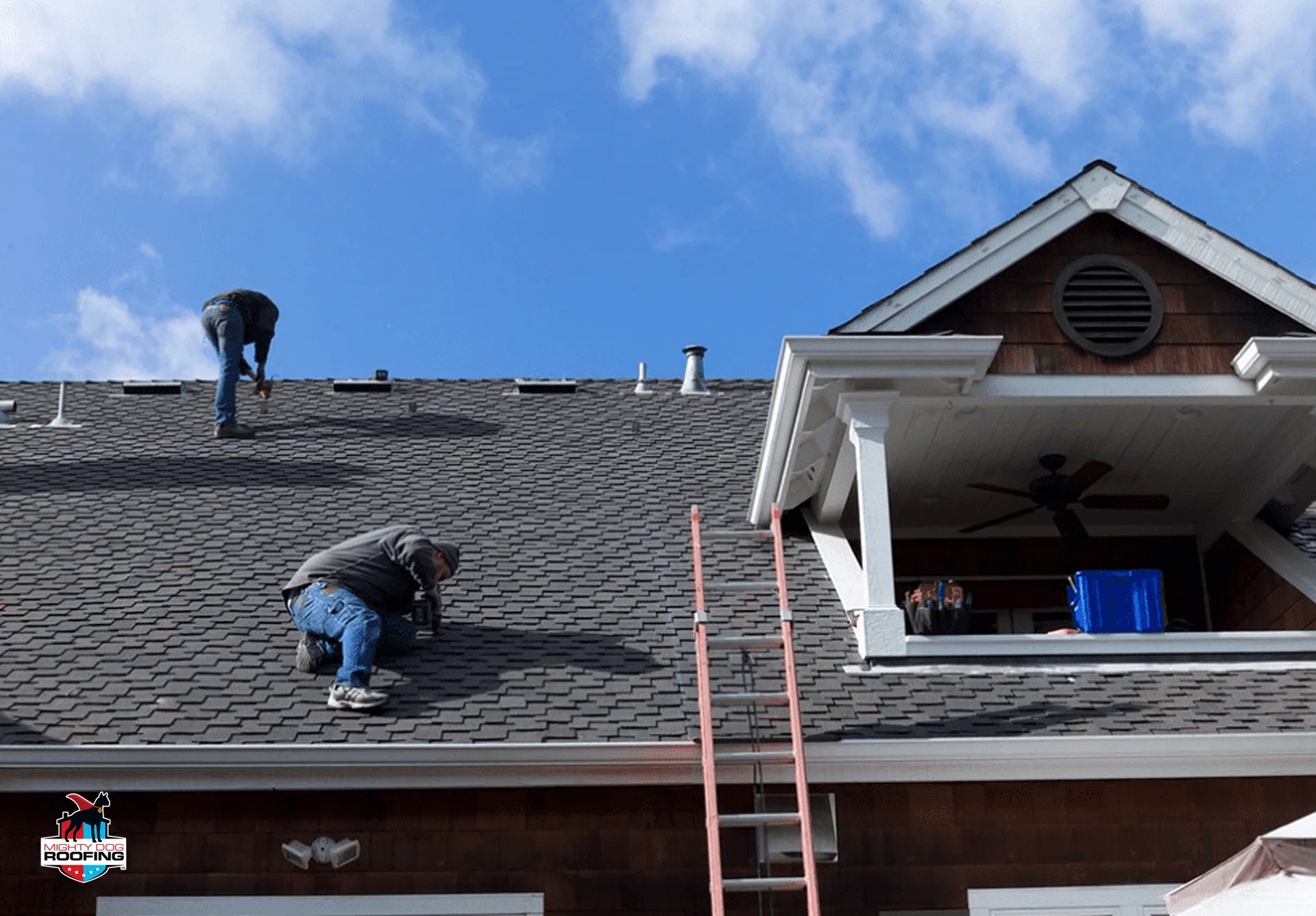 Roofing contractor performing roof repair inspection